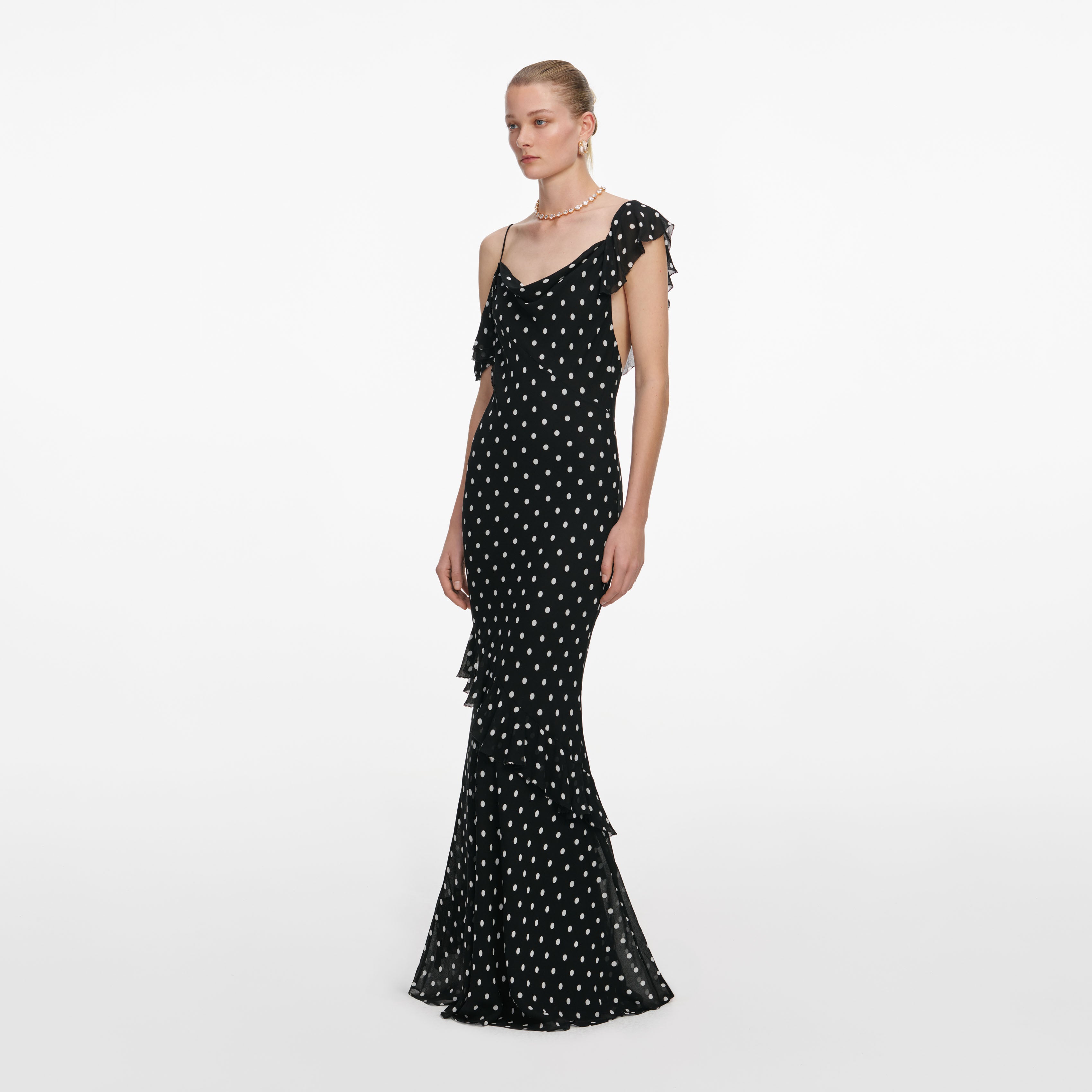 Black Polka Dot Georgette Maxi Dress