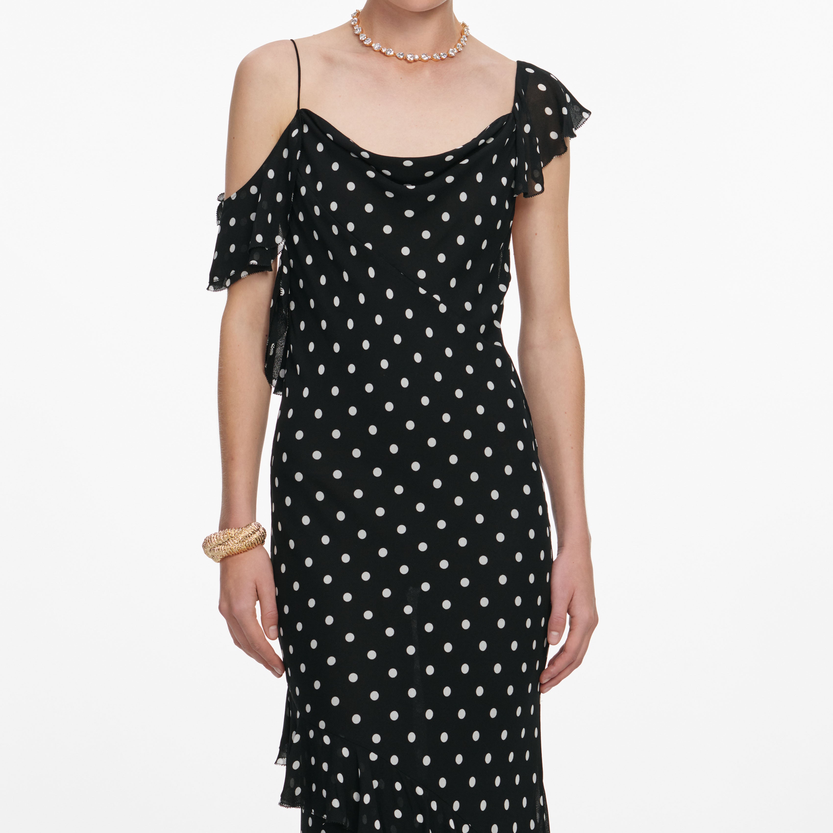 Black Polka Dot Georgette Maxi Dress