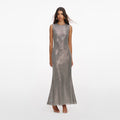 Grey Rhinestone Mesh Midi Dress