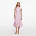 Pink Lace Scoop Back Midi Dress
