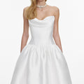 White Taffeta Strapless Midi Dress