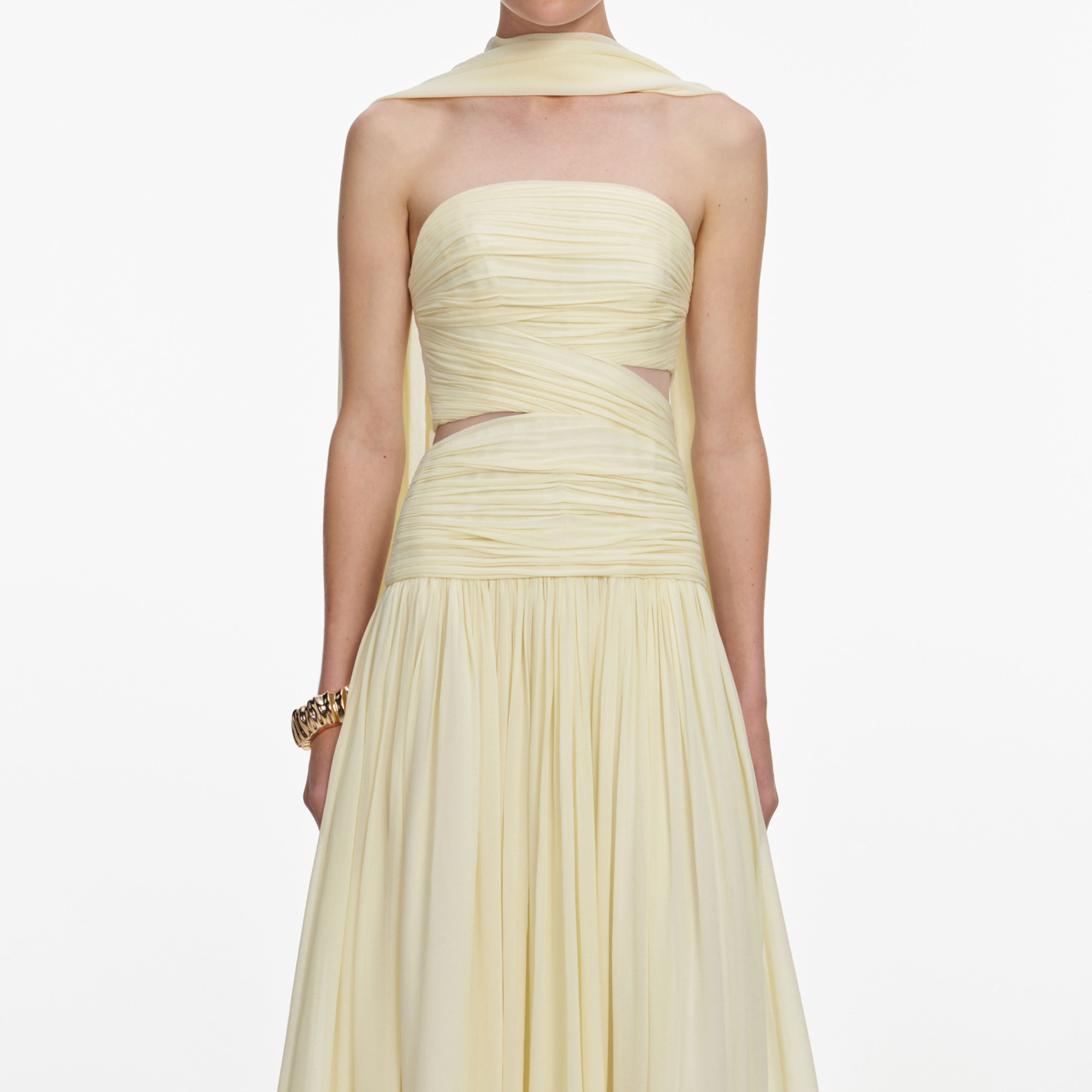 Yellow Georgette Scarf Midi Dress