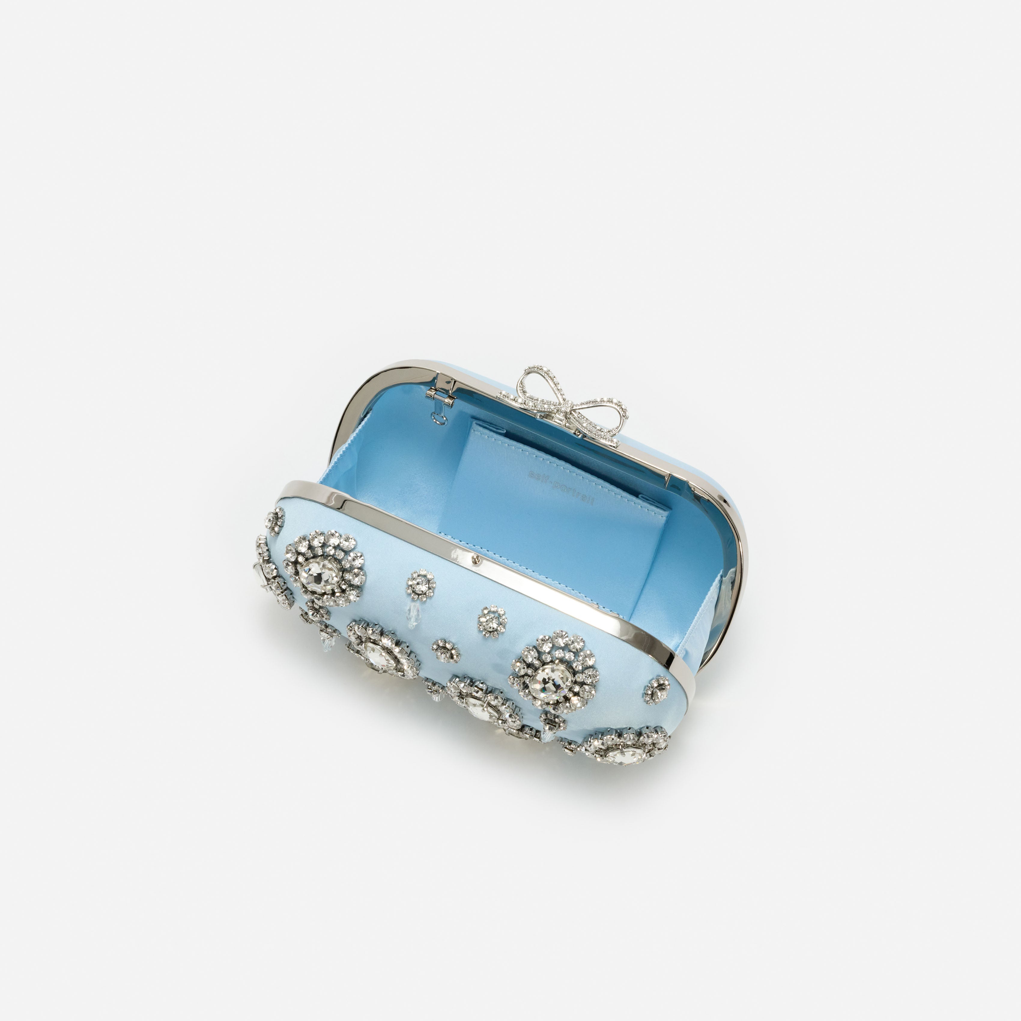 Blue Satin Multi Crystal Clutch Bag