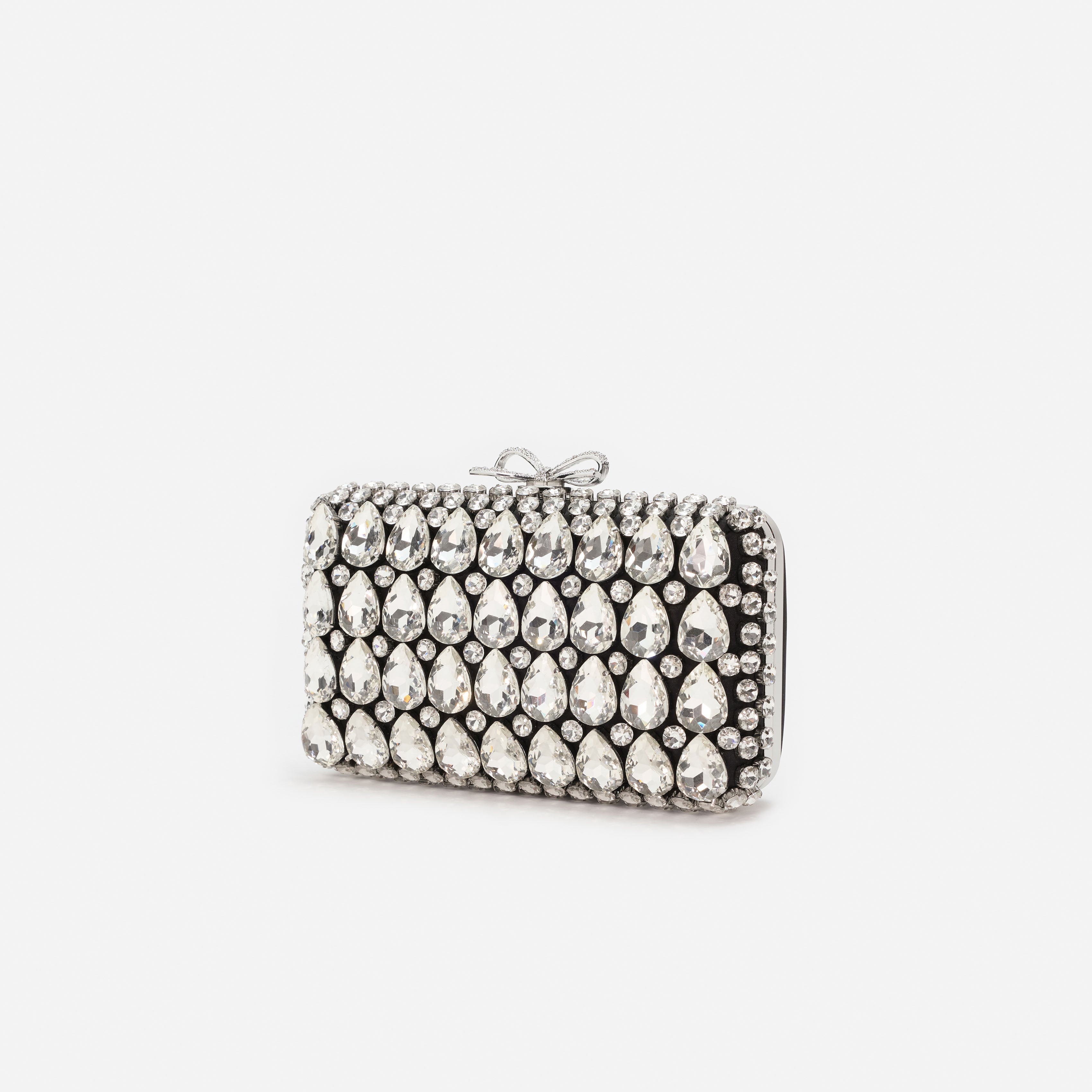 Black Satin Crystal Clutch Bag