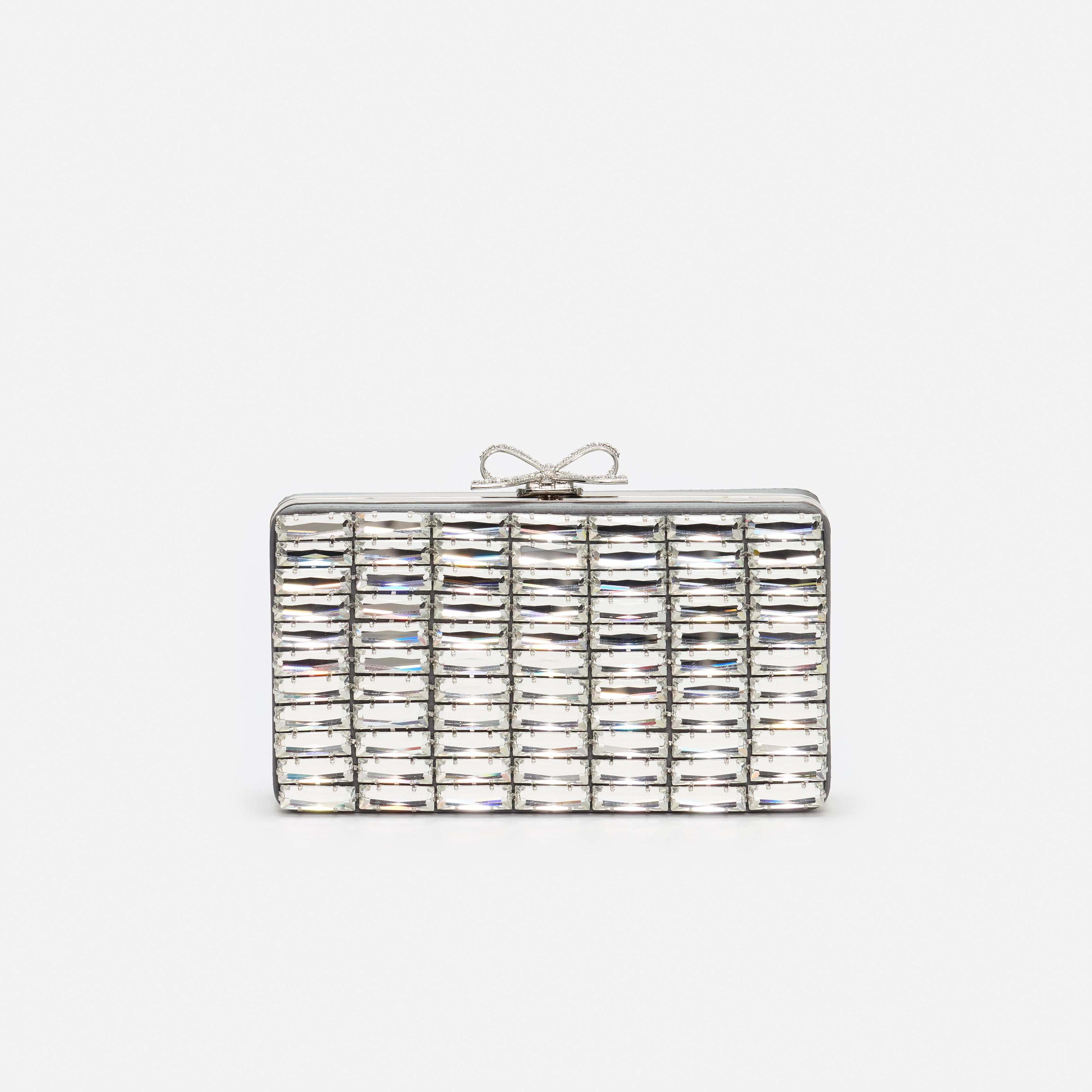 Grey Satin Crystal Clutch Bag