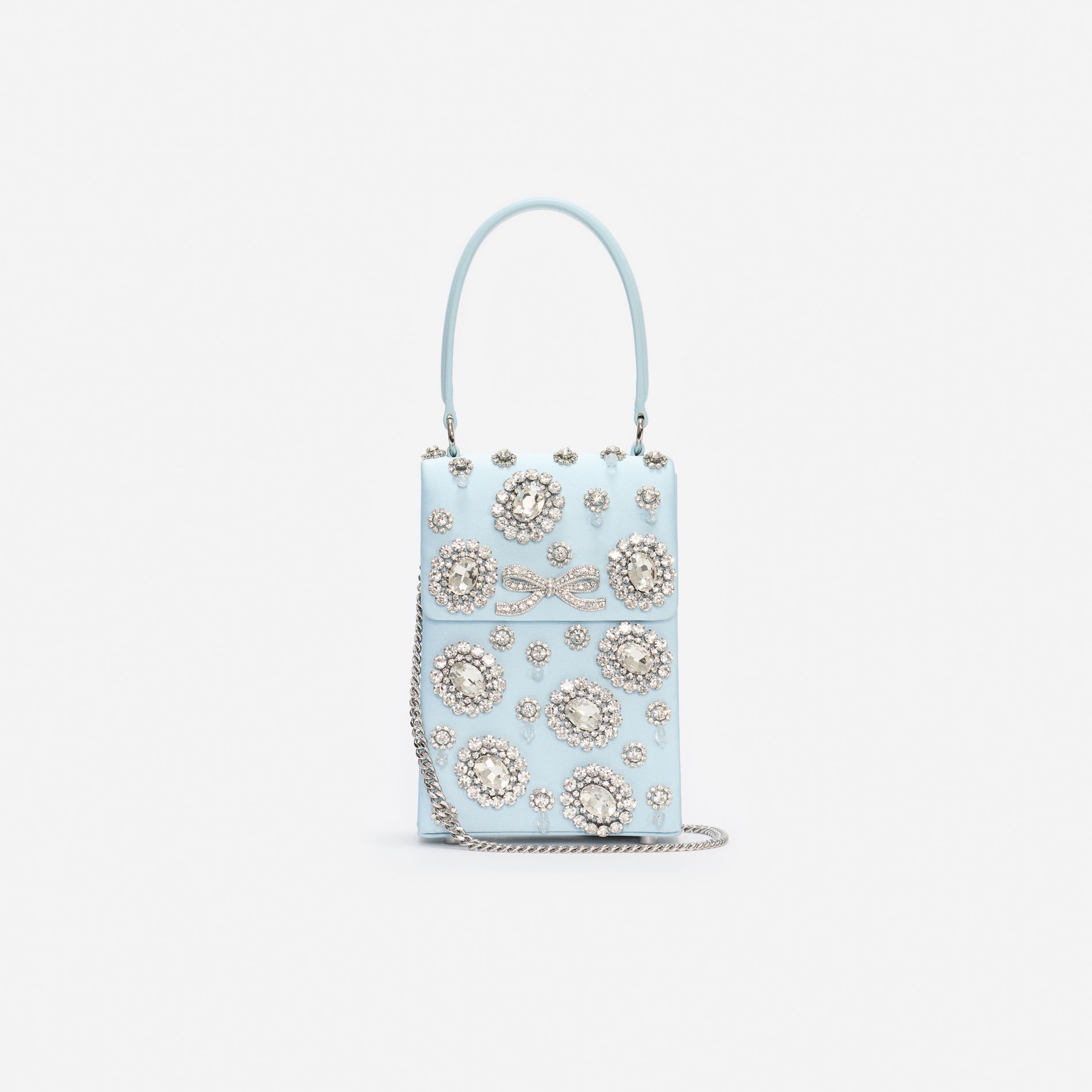 Blue Satin Crystal Mini Bow Bag