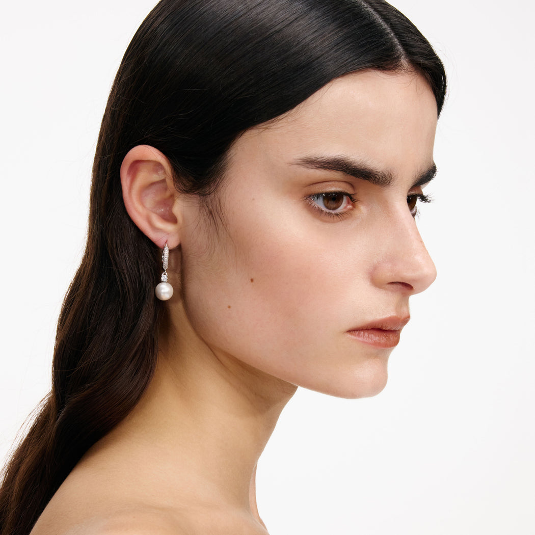 Crystal Pearl Drop Hoop Earrings
