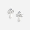 Crystal Bow Pearl Tiered Earrings