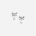 Crystal Bow Pearl Droplet Earrings