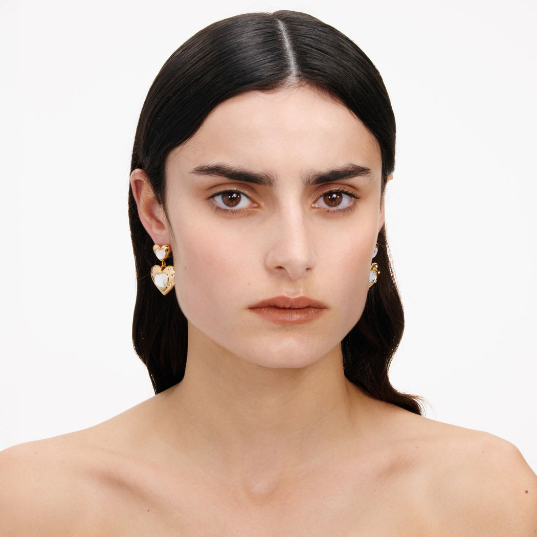 Gold Crystal Heart Tiered Earrings
