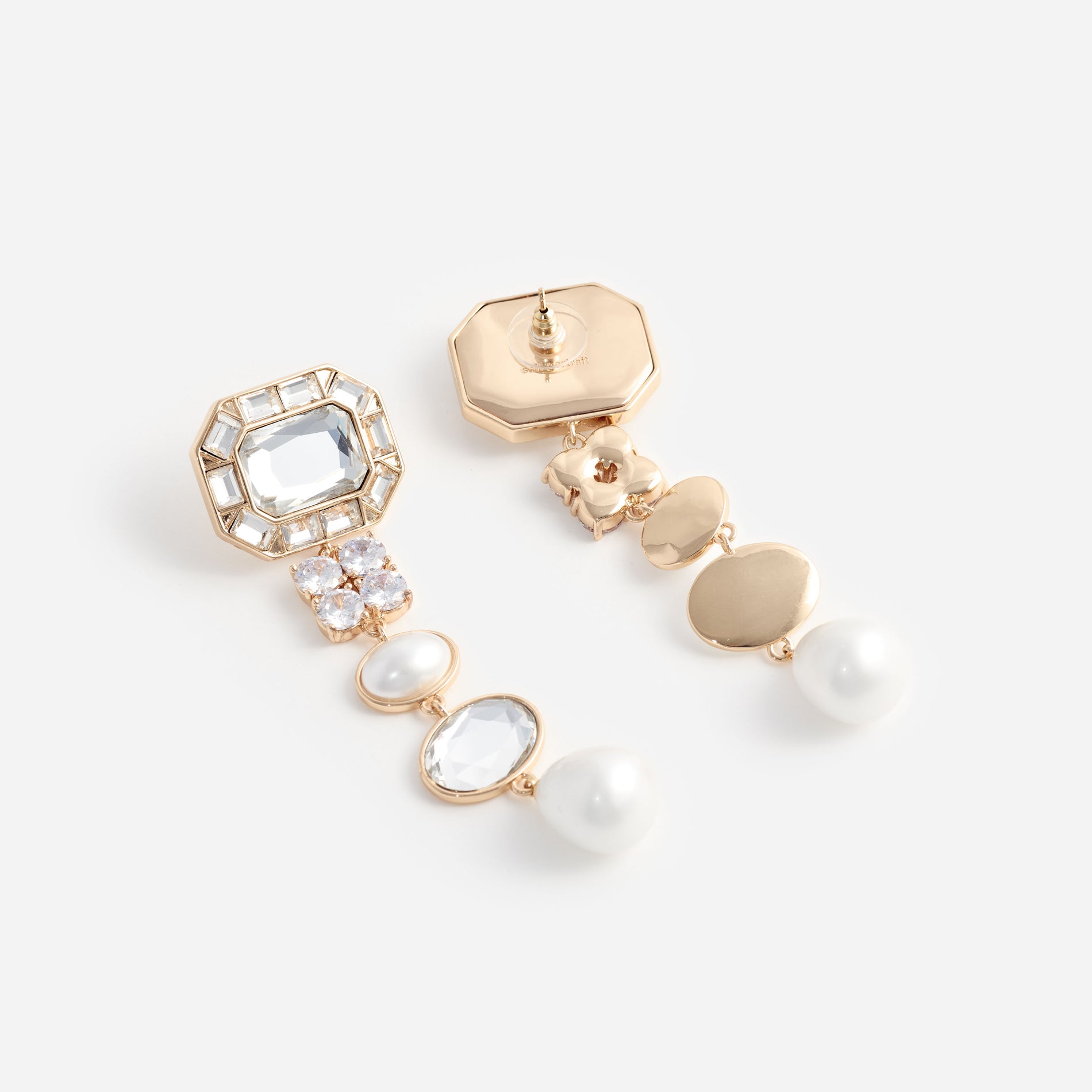 Gold Crystal Pearl Tiered Earrings