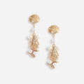 Gold Shell Pearl Coral Earrings