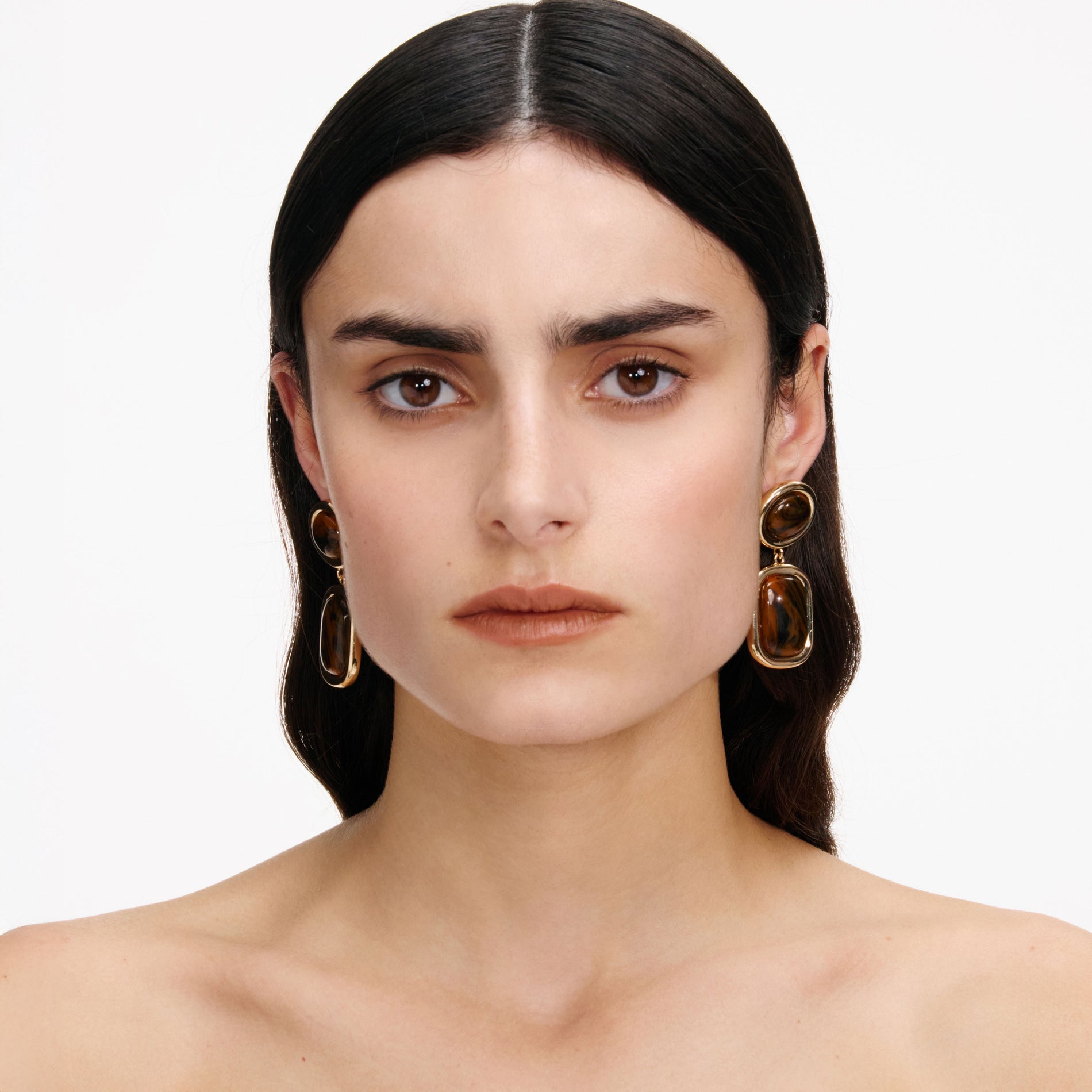 Brown Enamel Gold Tiered Earrings