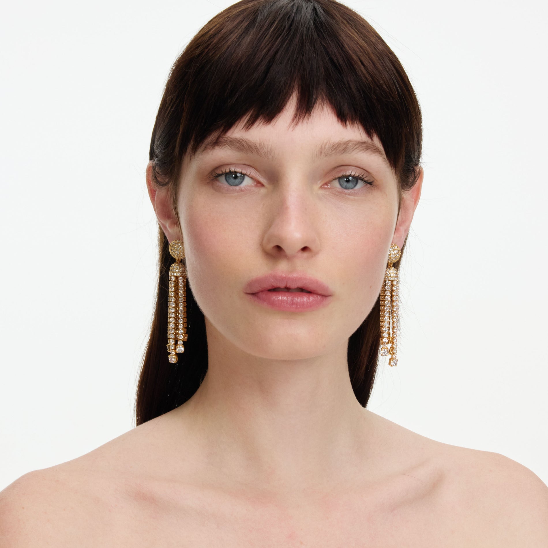 Gold Crystal Cluster Tiered Earrings