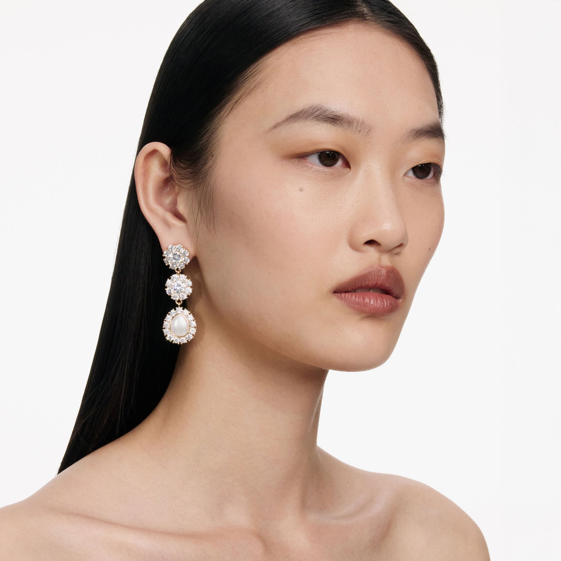 Gold Crystal Flower Tiered Earrings