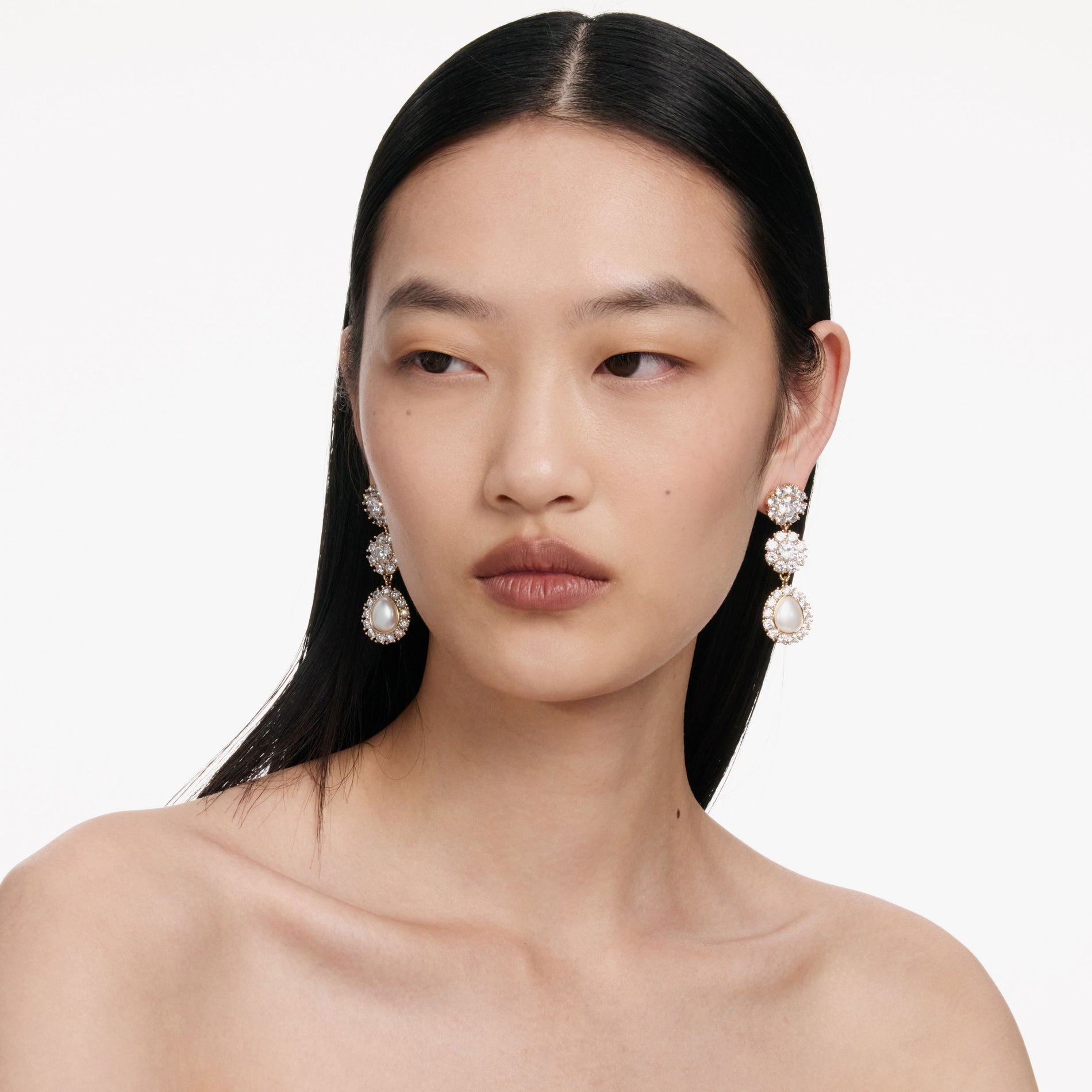 Gold Crystal Flower Tiered Earrings