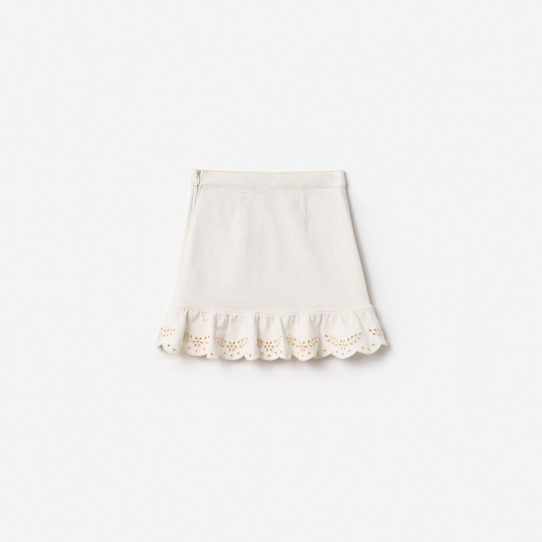 Cream Denim Cherry Motif Skirt