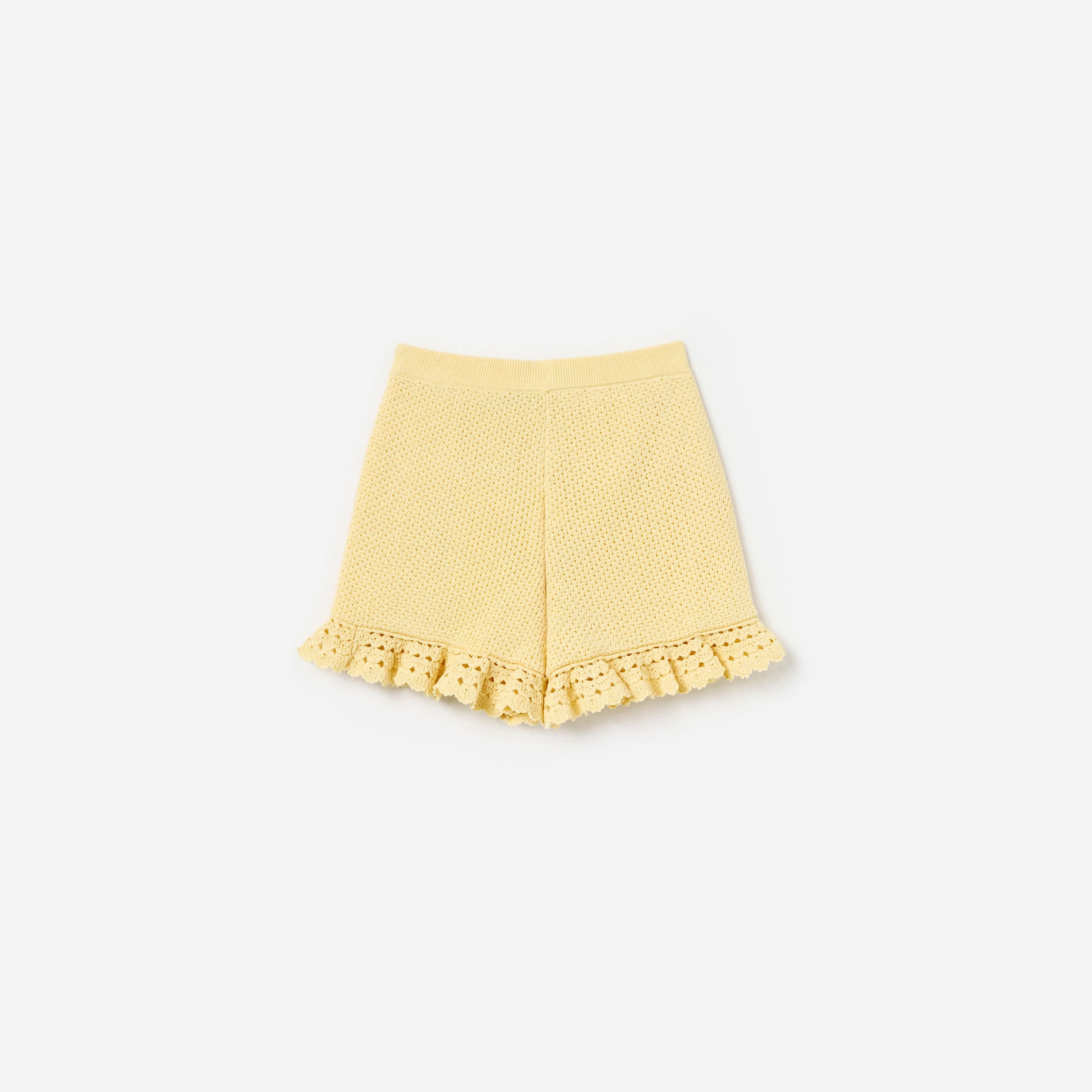 Yellow Pointelle Knit Shorts
