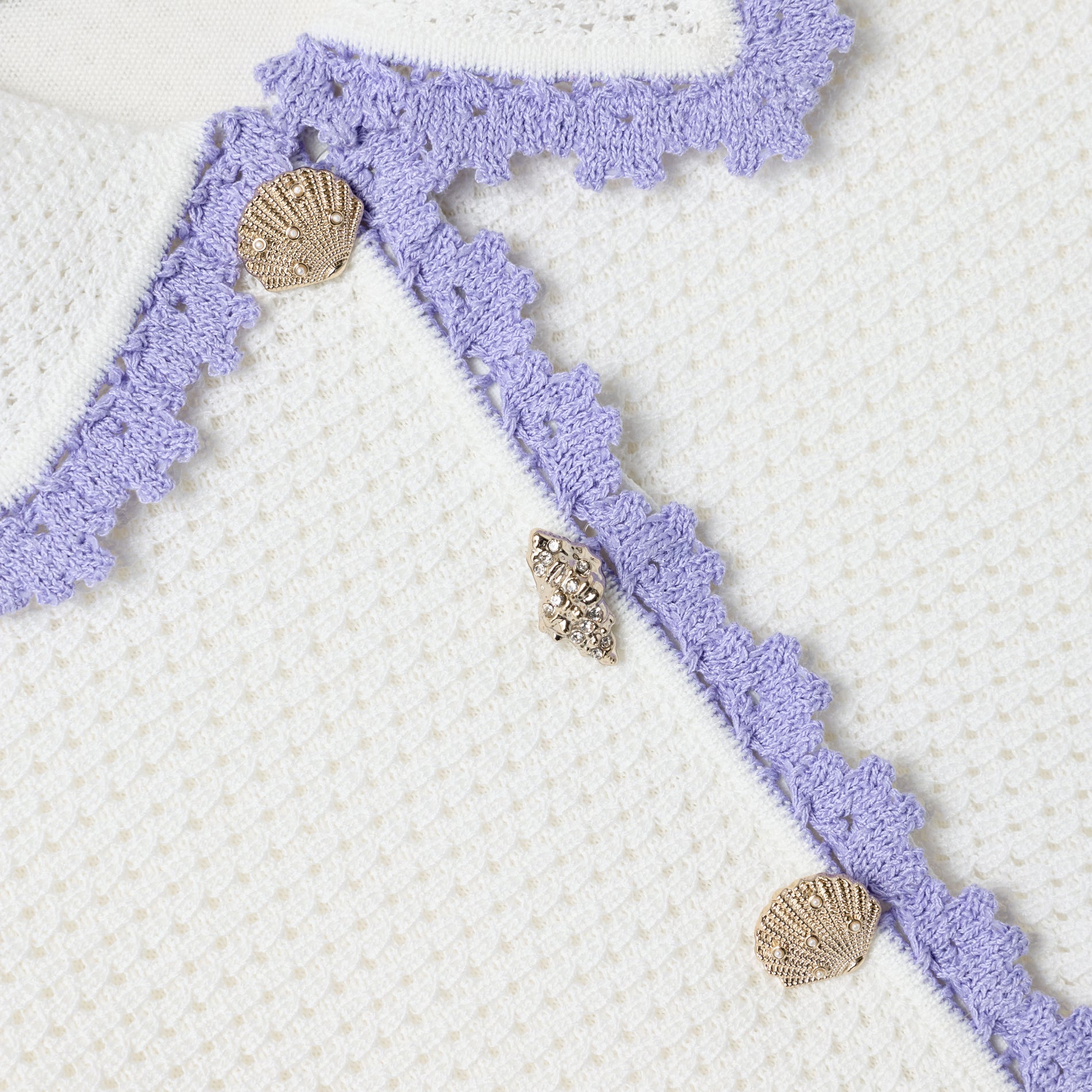 Cream Contrast Trim Pointelle Knit Dress