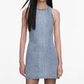Rhinestone Croc Effect Denim Mini Dress