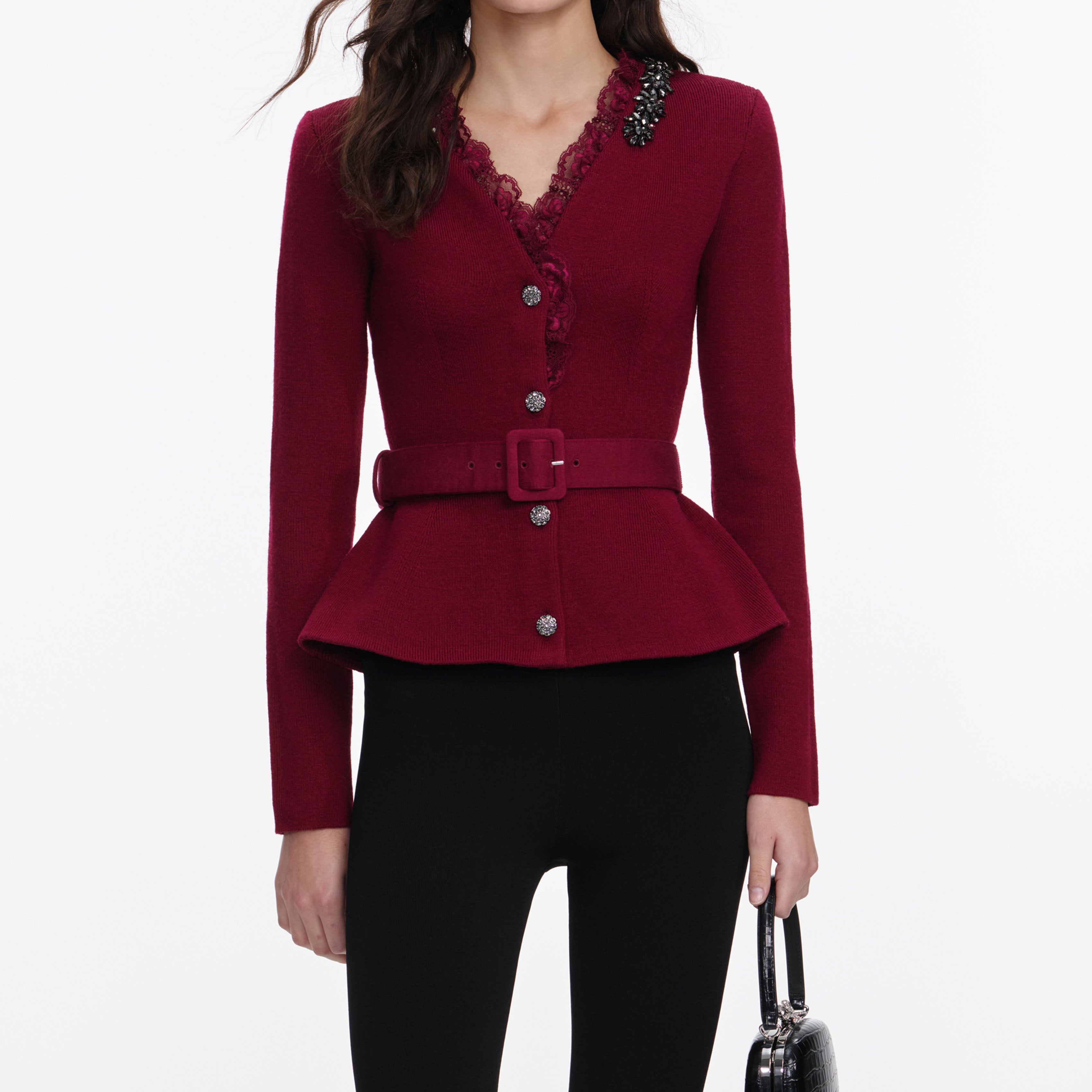Burgundy Crystal Trim Cardigan