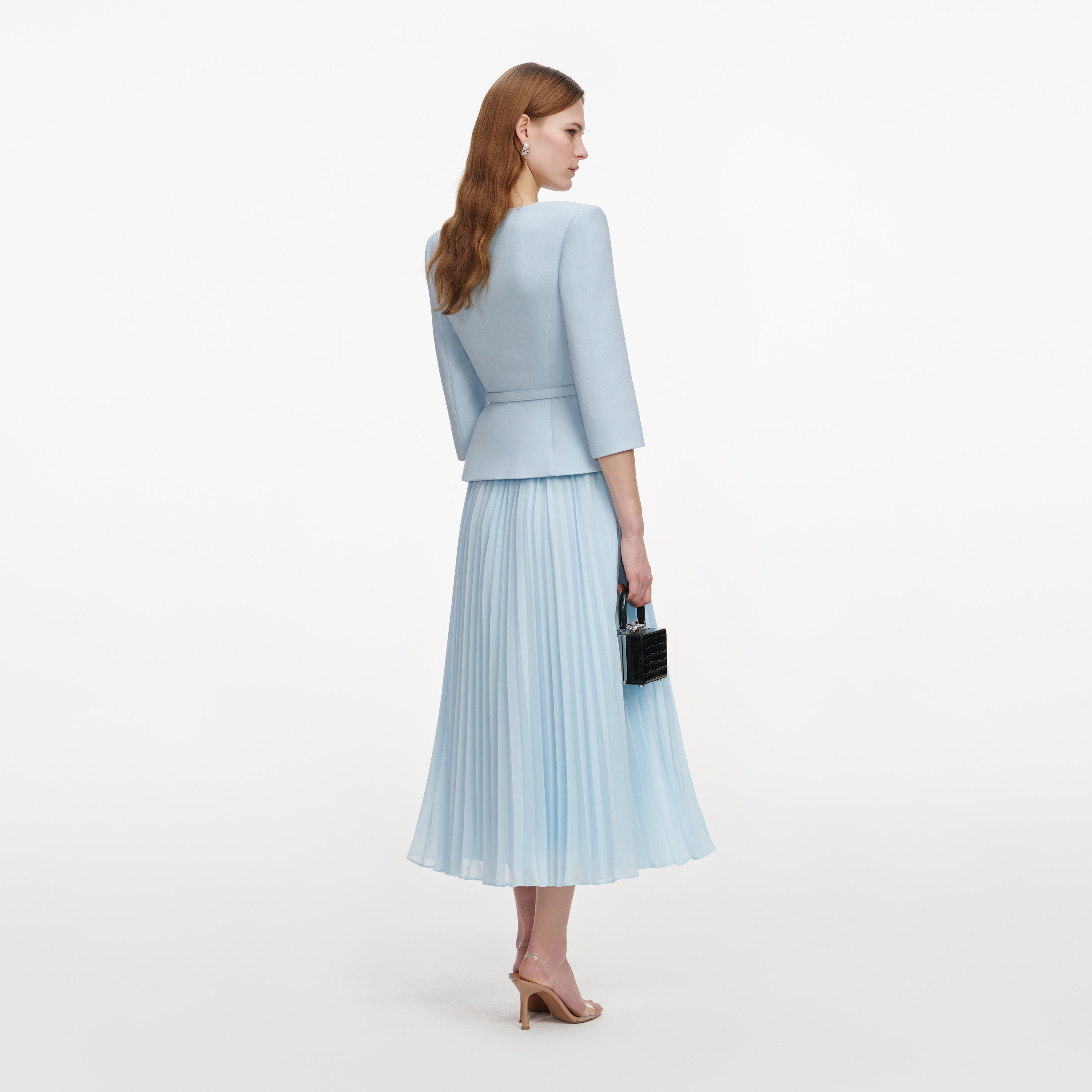 Blue 3D Flower Chiffon Midi Dress