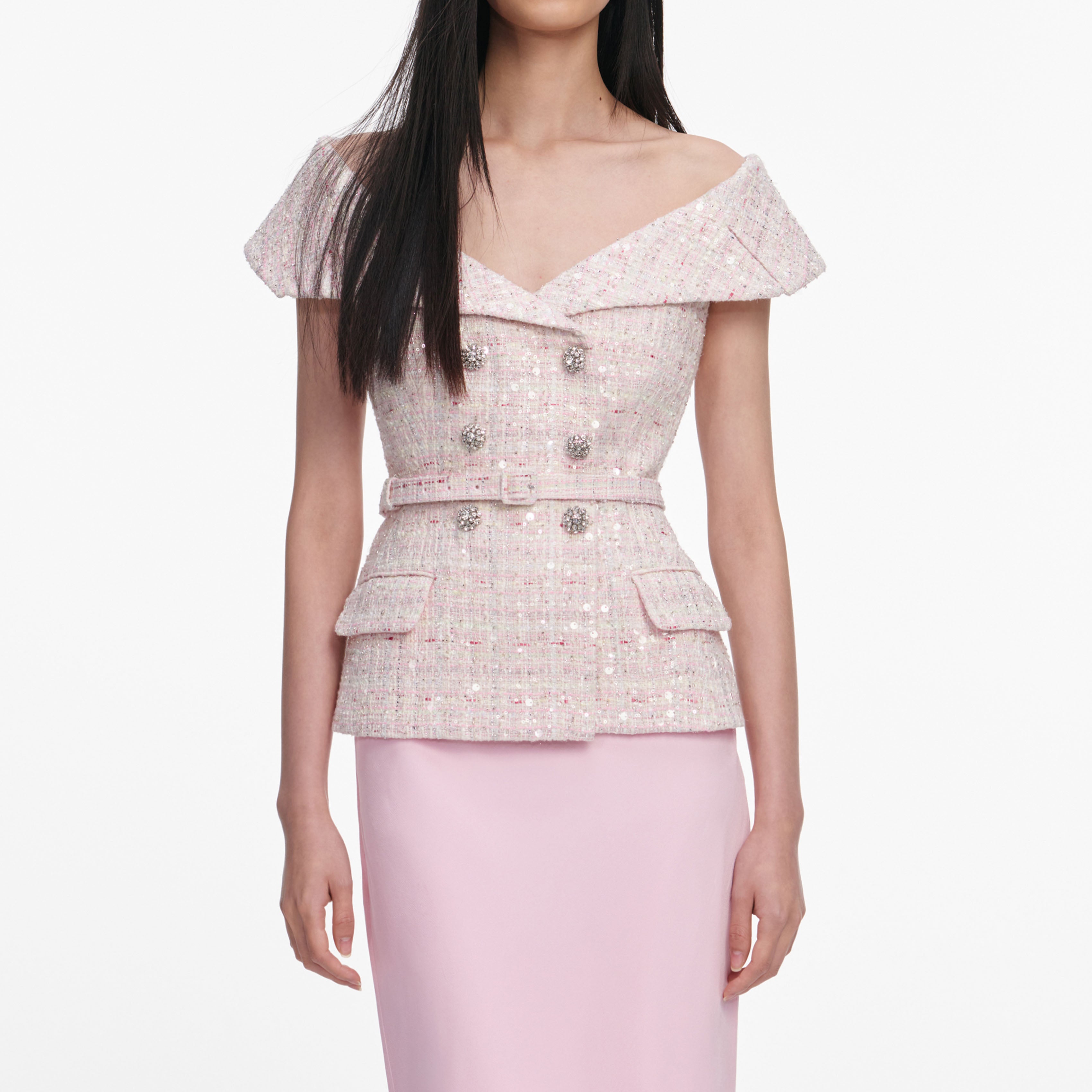 Pink Sequin Boucle Maxi Dress