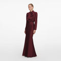 Burgundy Tie Neck Satin Maxi Dress