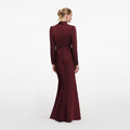Burgundy Tie Neck Satin Maxi Dress
