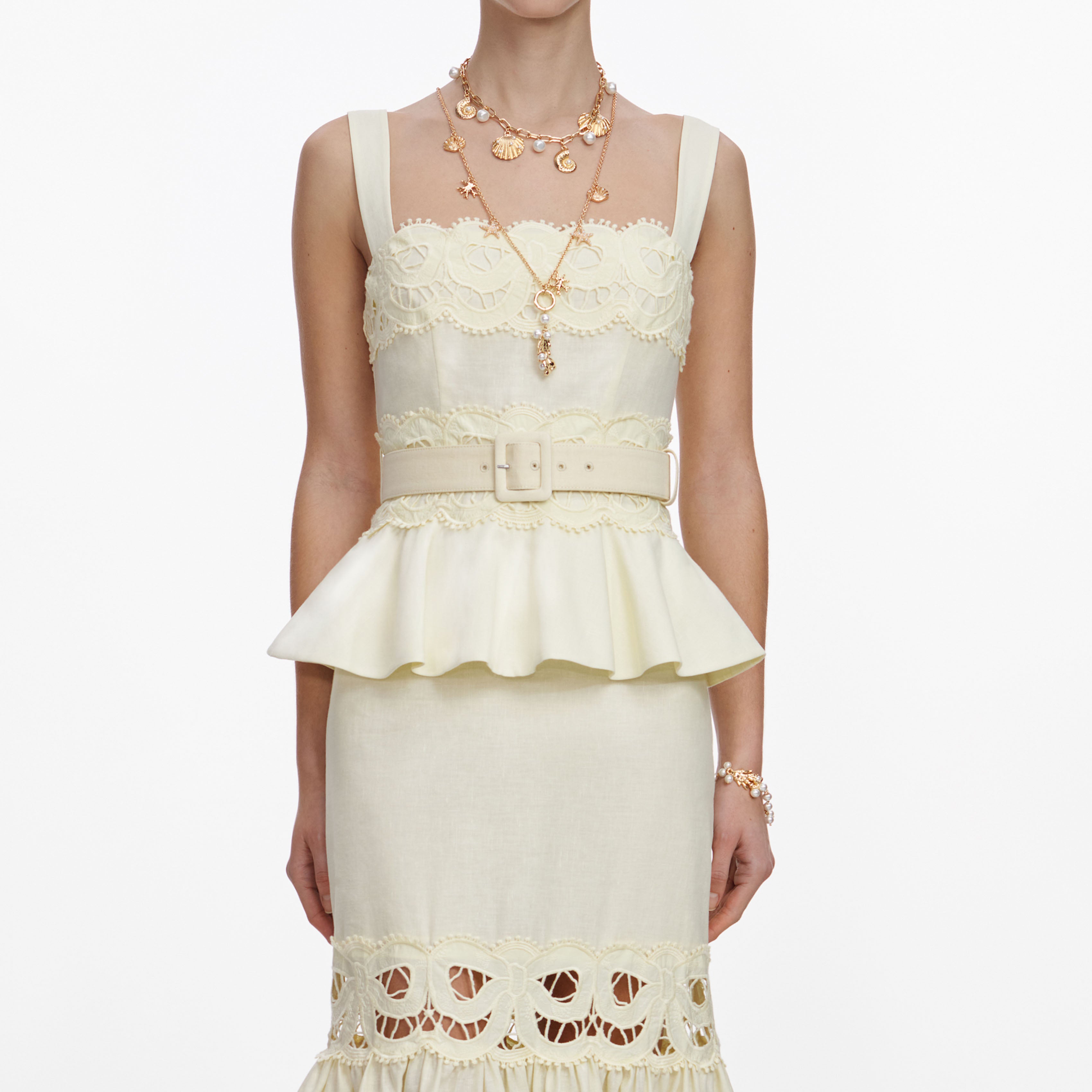 Yellow Linen Peplum Midi Dress