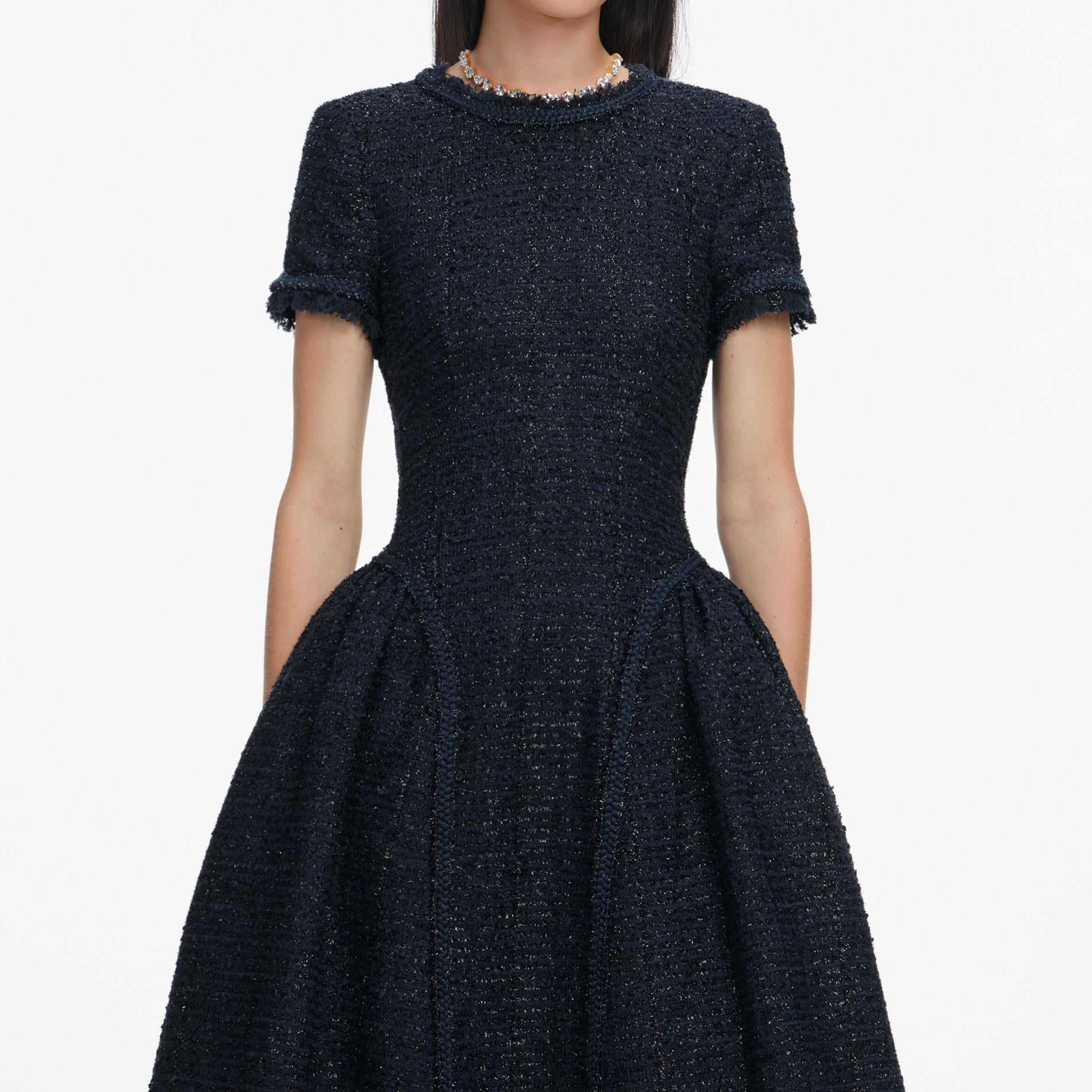 Navy Metallic Boucle Midi Dress