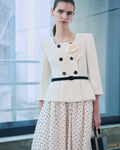 Cream 3D Flower Polka Dot Midi Dress