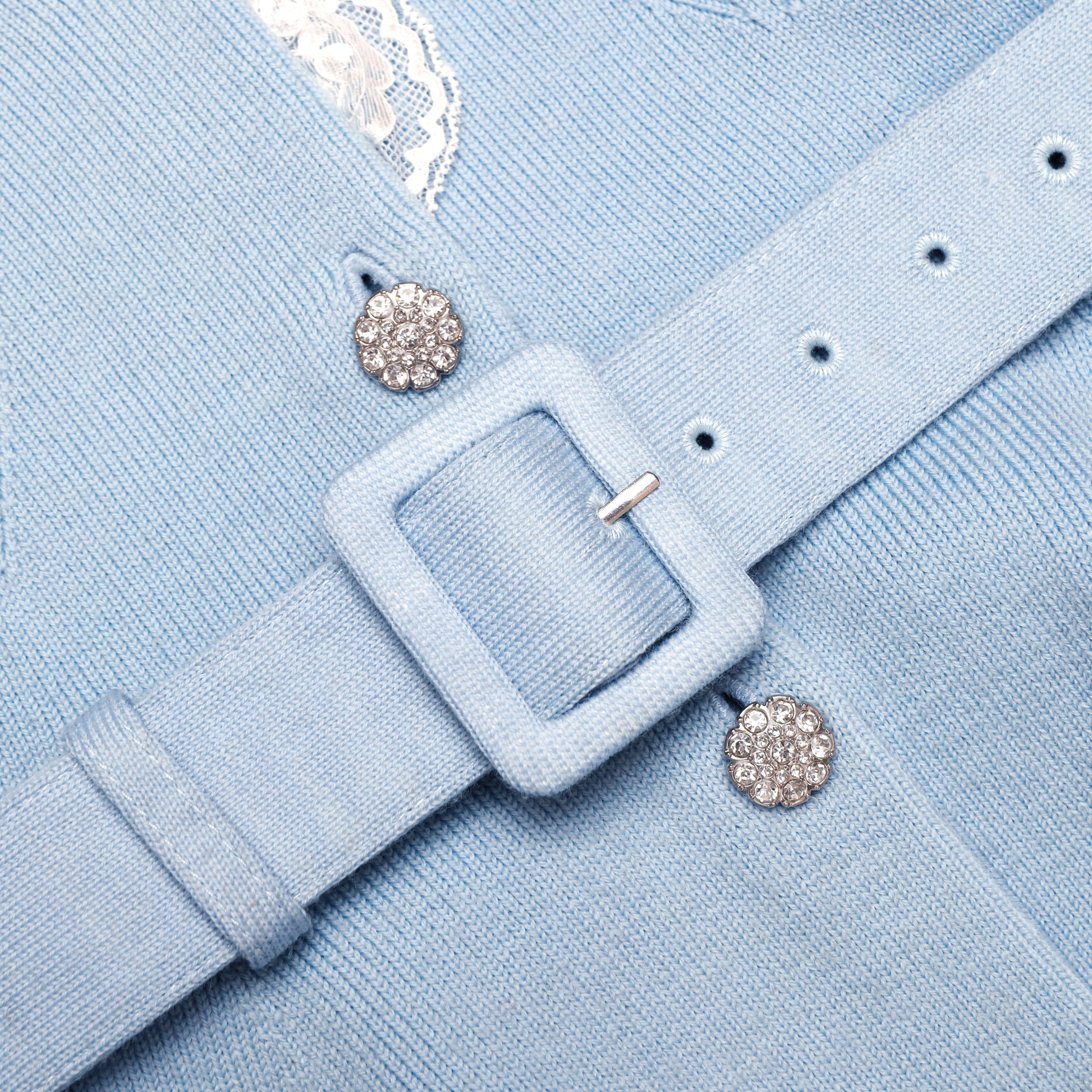 Blue Crystal Trim Knit Midi Dress