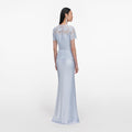 Blue Lace Satin Maxi Dress
