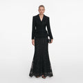 Black Boucle Rhinestone Lace Maxi Dress