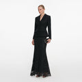 Black Boucle Rhinestone Lace Maxi Dress