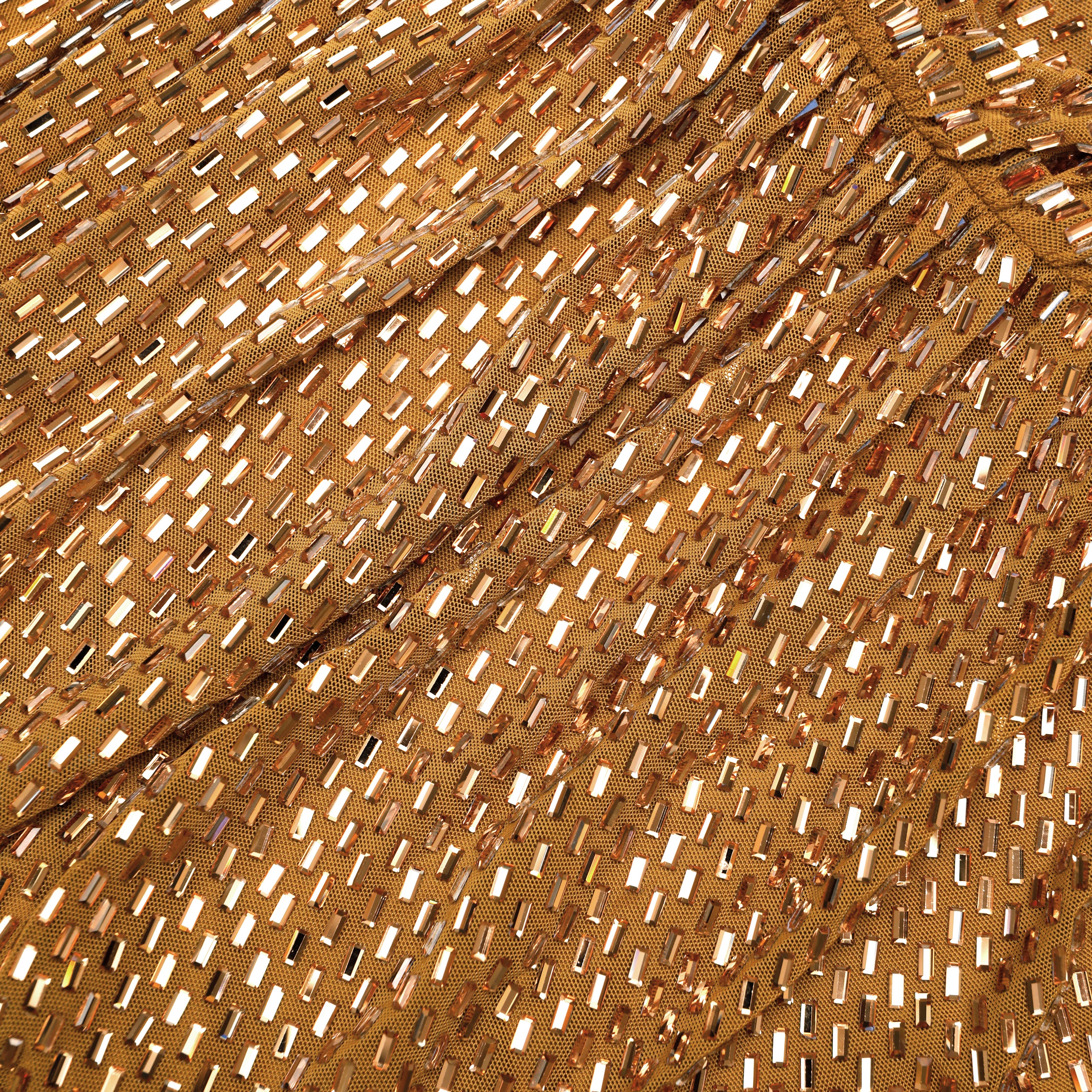 Gold Rhinestone Drape Maxi Dress