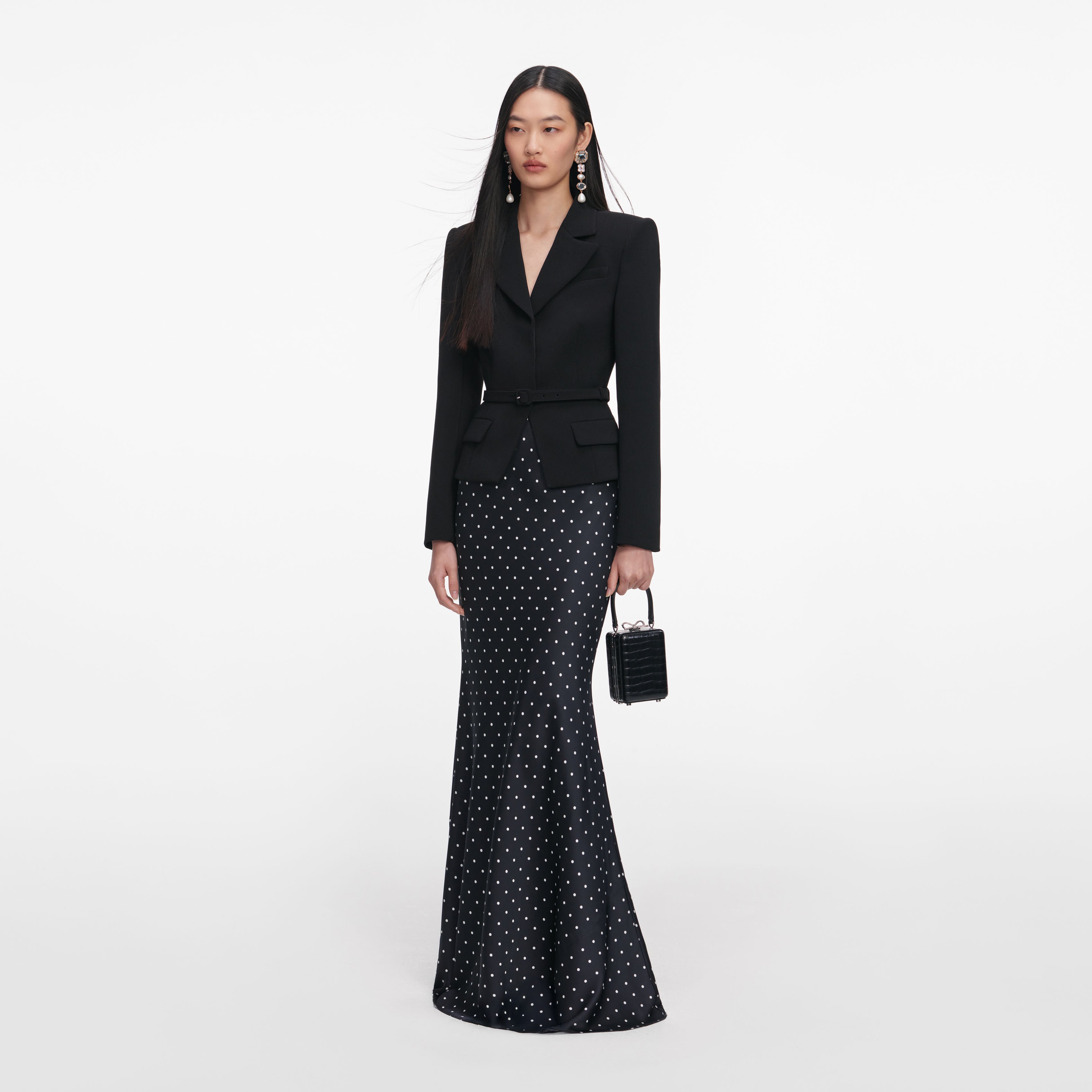 Black Crepe Polka Dot Maxi Dress