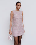 Pink Boucle Sleeveless Mini Dress