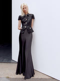Black Sequin Boucle Satin Maxi Dress