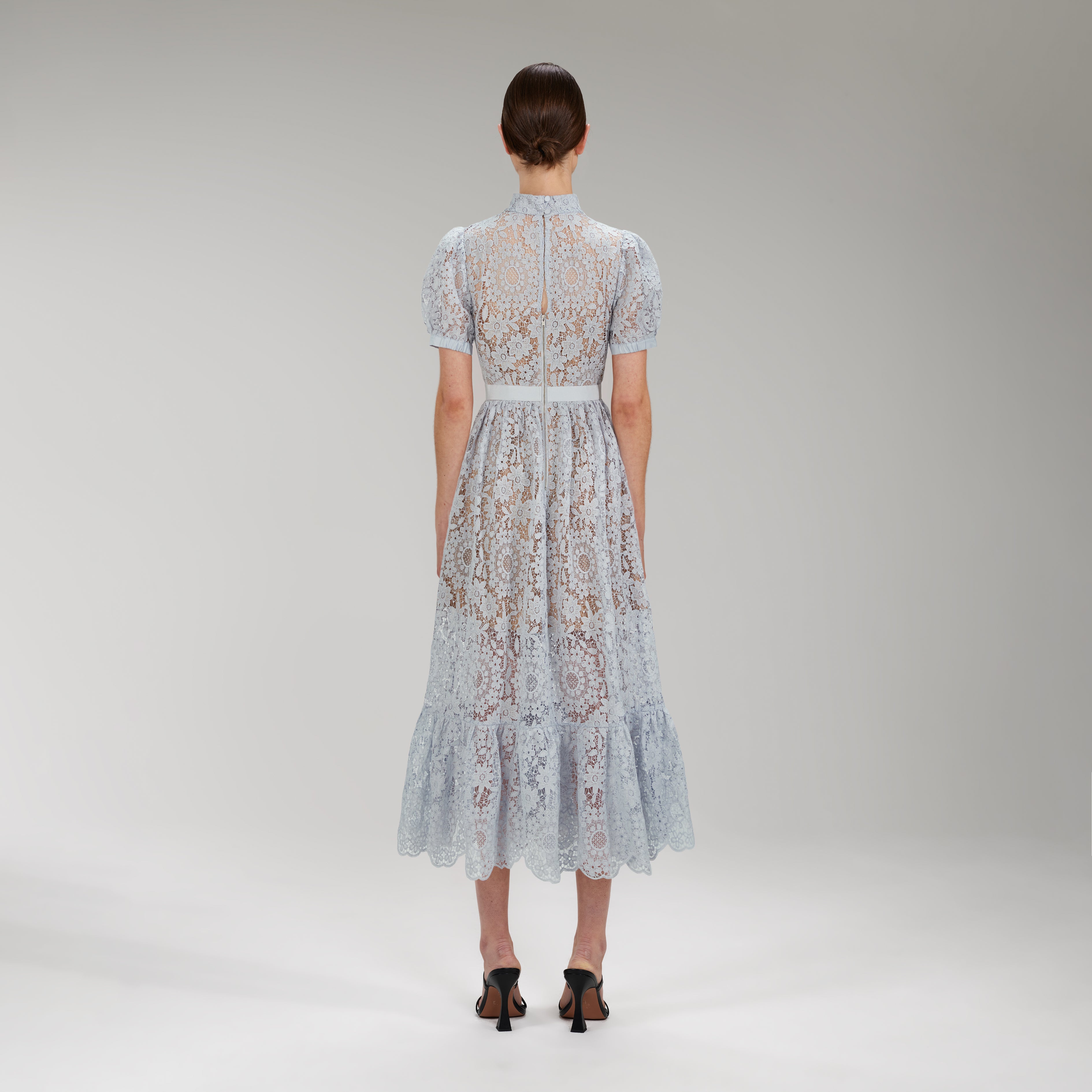 Blue Guipure Lace Midi Dress