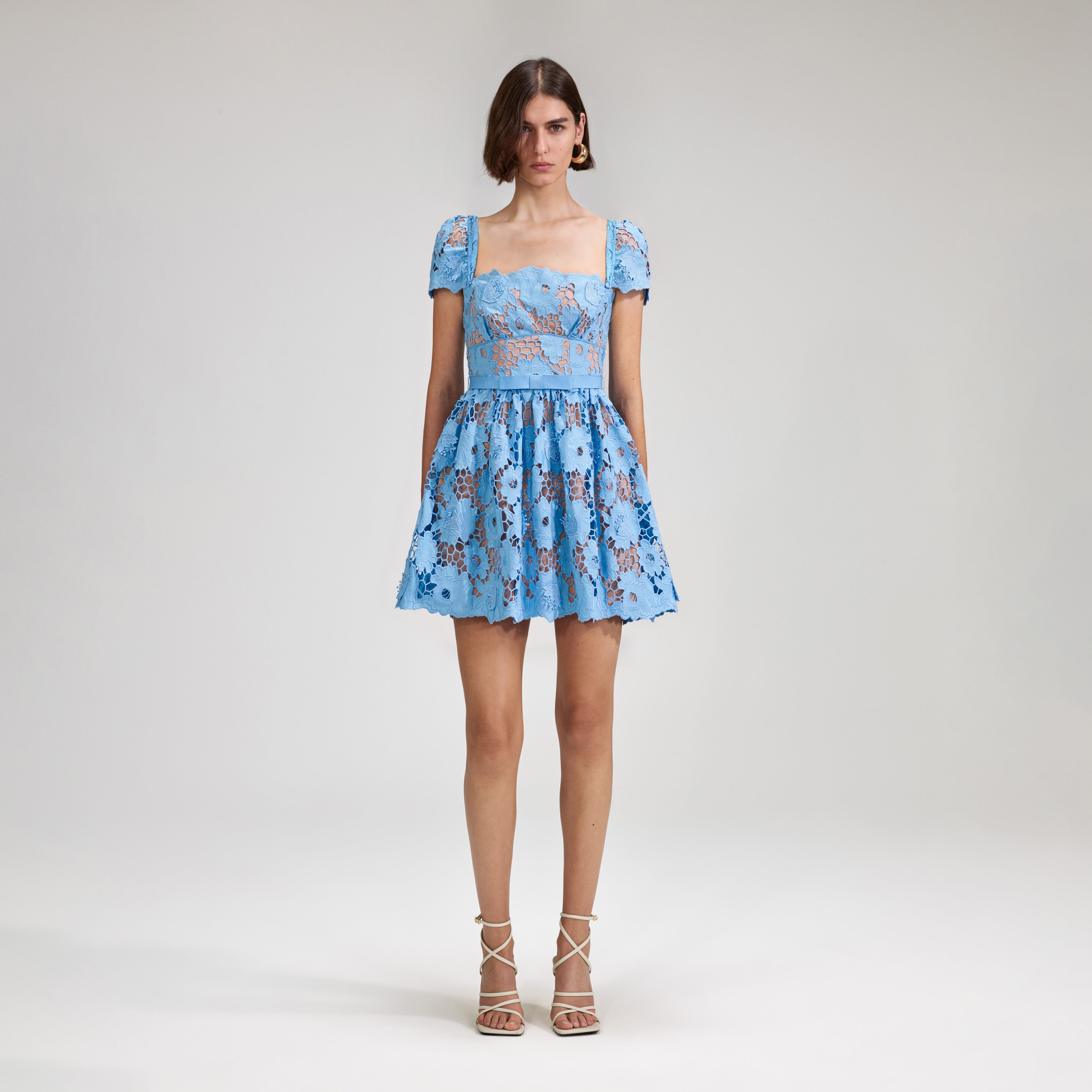 Blue 3D Cotton Lace Mini Dress