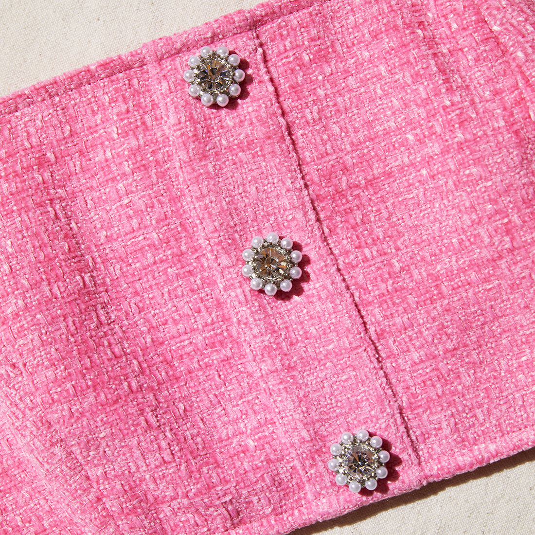 Pink Boucle Square Neck Crop Top