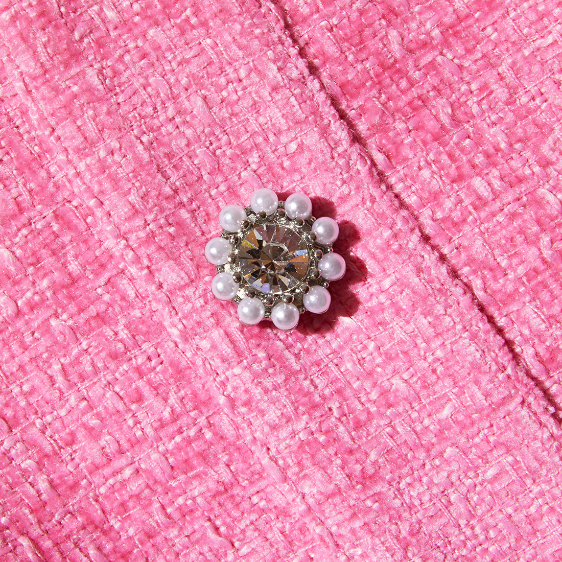 Pink Boucle Square Neck Crop Top