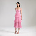 Pink Chiffon Tiered Midi Dress