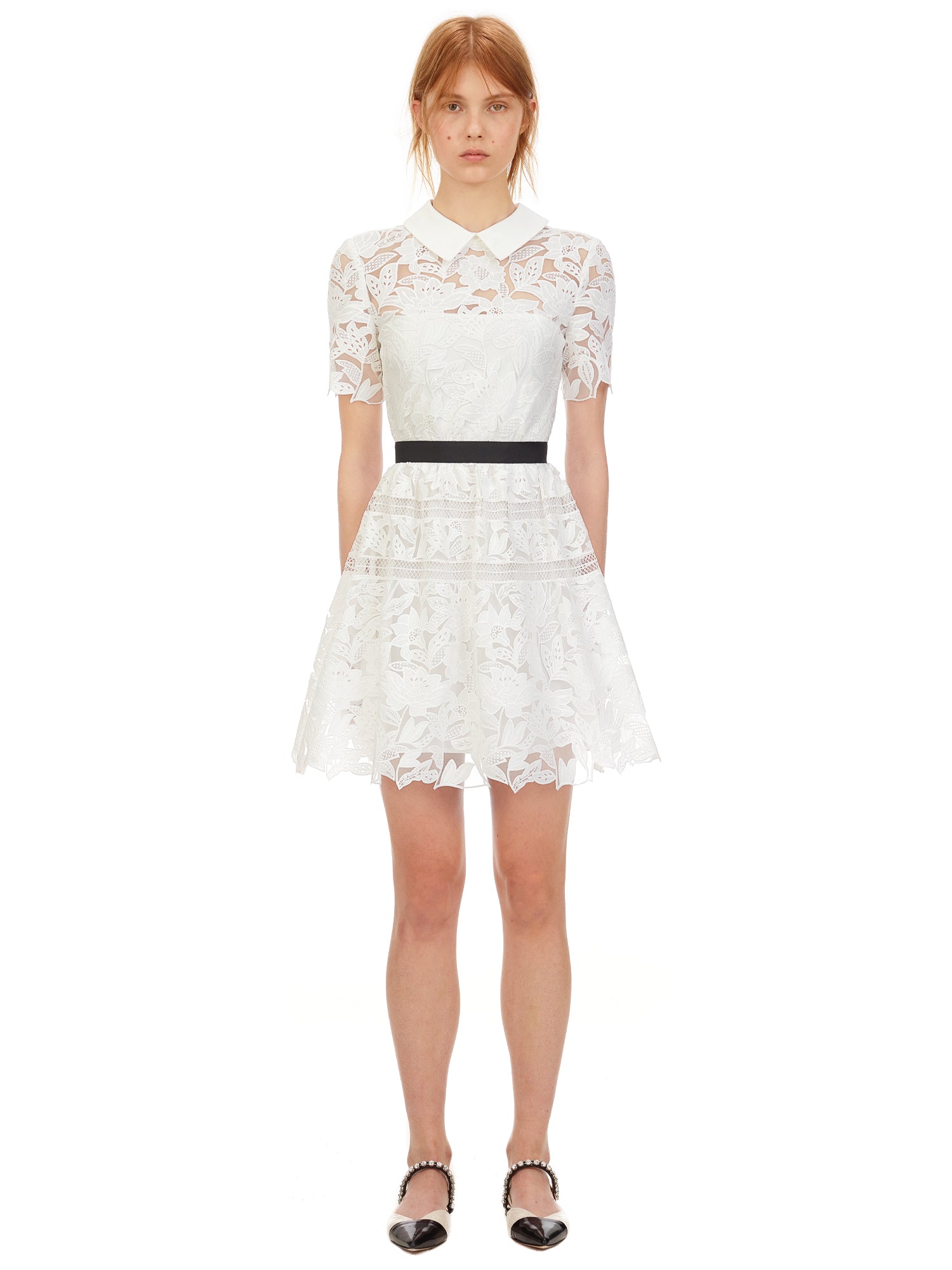 White Leaf Guipure Mini Dress