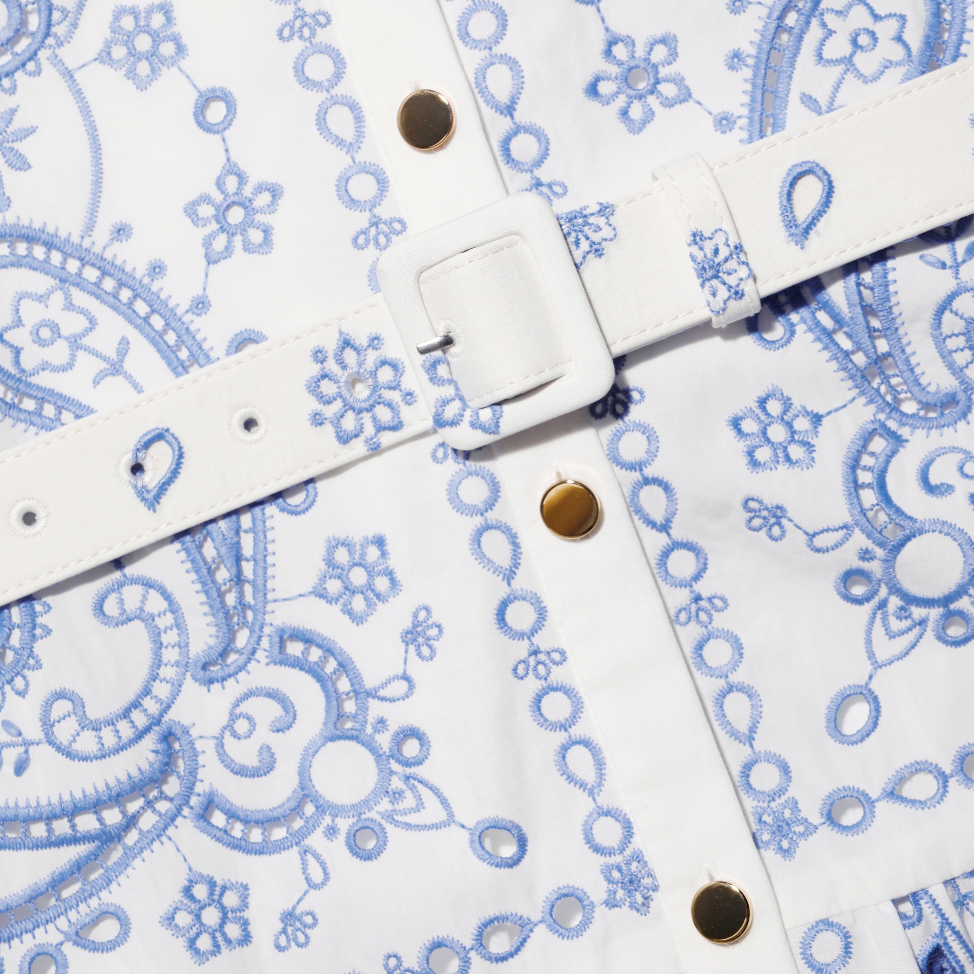 White And Blue Embroidered Midi Dress