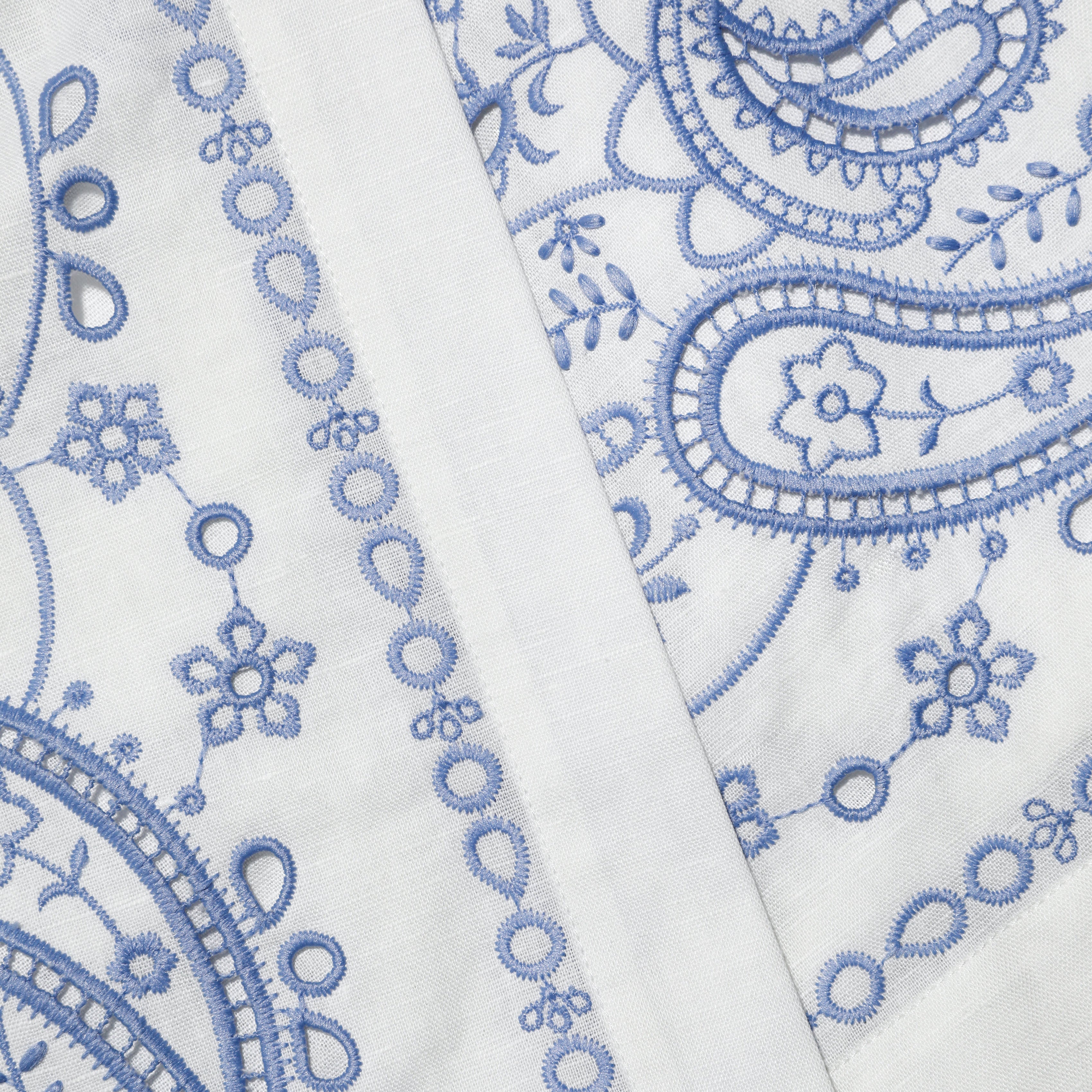 White And Blue Embroidered Linen Skort