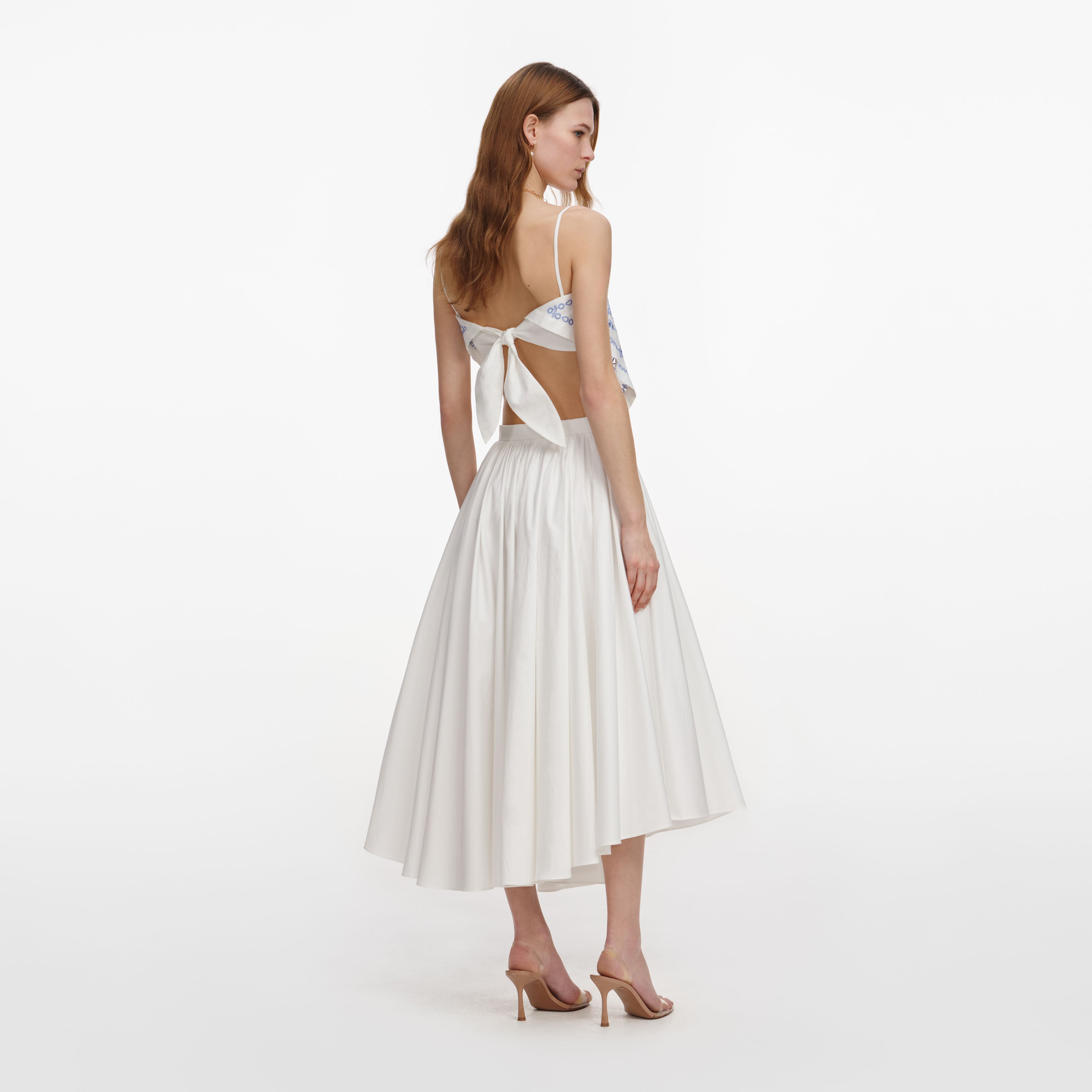 White And Blue Embroidered Linen Top