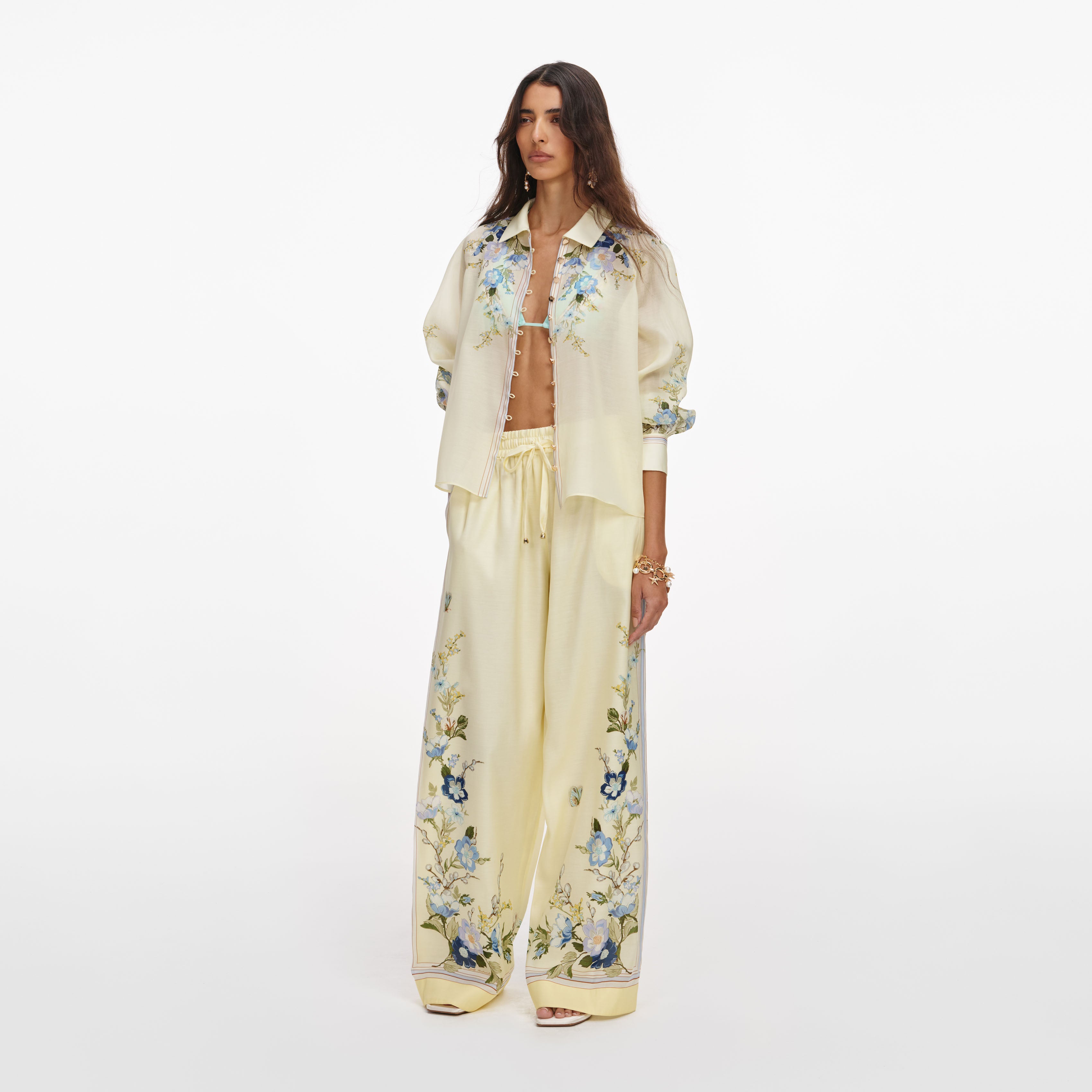 Yellow Floral Organza Trousers